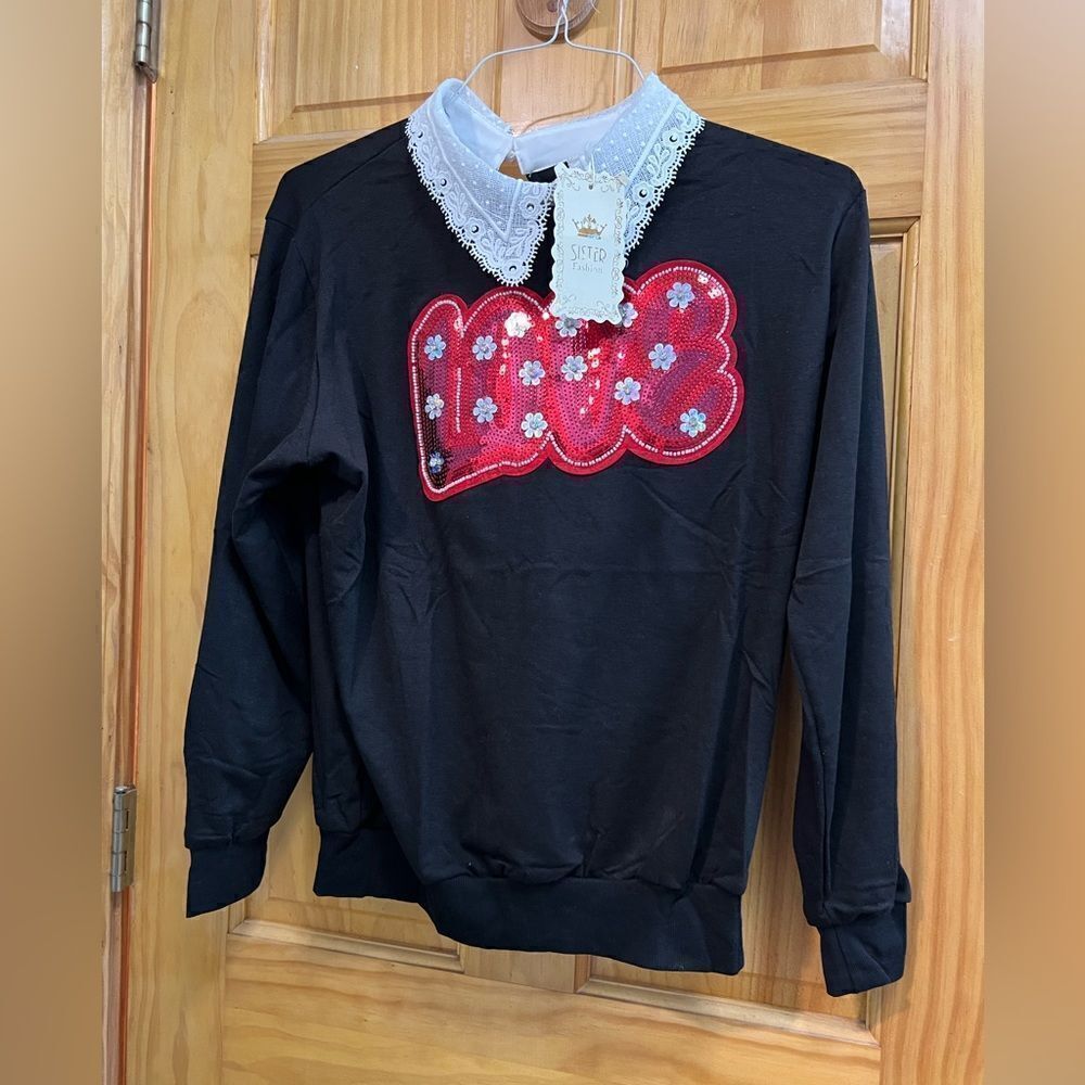 Sister Fashion size L Love sequin embellished shirt with white collar